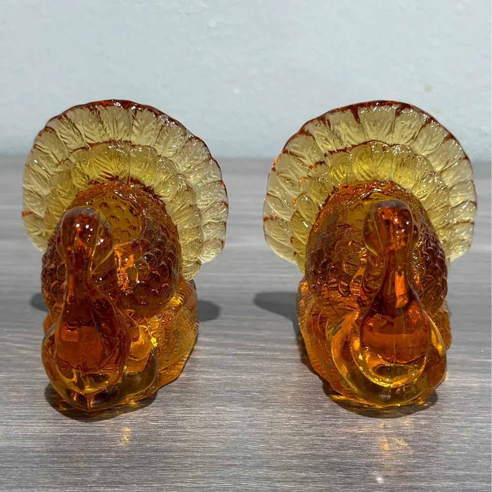 Crystal Clear 3in Amber Glass Turkey Candle Holders Set of 2 Thanksgiving Decor
